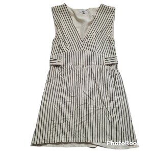 Striped Mini Dress V Neck Sleeveless Preppy Lined Side Ties Casual Nautical Smal